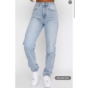 Who's That Girl Straight Leg Denim Jeans Washed Blue